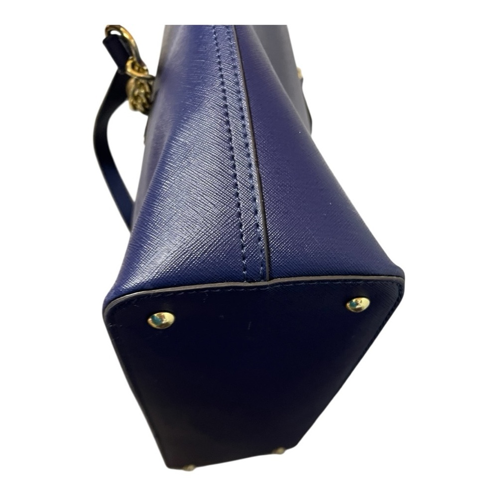 Anne Klein dark blue faux leather tote bag purse with a gold chain strap detail - Picture 4 of 10